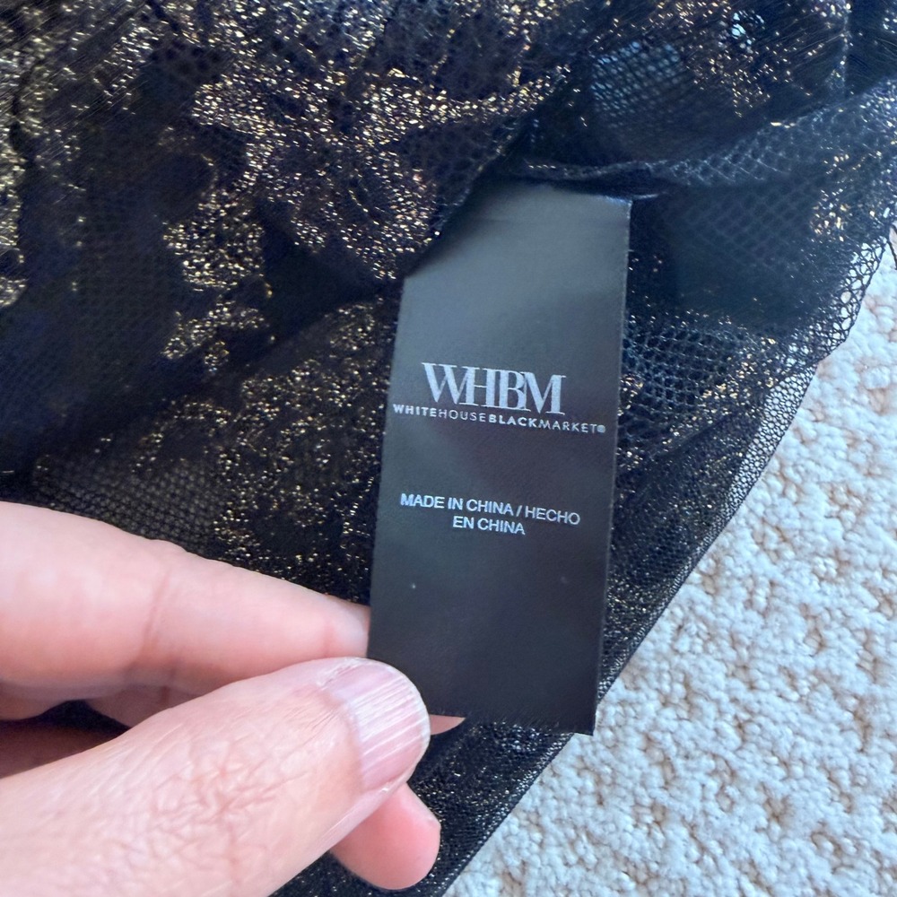 NWT White House Black Market Black Gold Metallic Lace Smocked Neck Blouse 12 Y2K - Picture 10 of 14